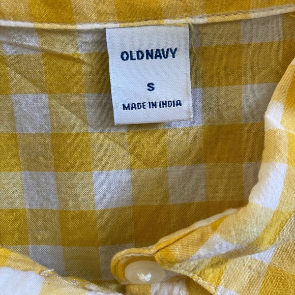 OLD NAVY Yellow Gingham Button Down Short Sleeve Shirt Small - Picture 13 of 14